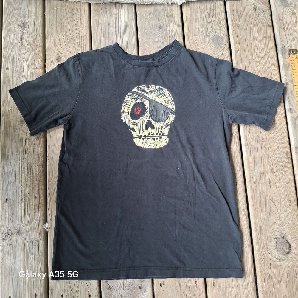 Pirate Skull Graphic T-Shirt Black XL 100% Cotton Made In Guatemala Y2K Vintage